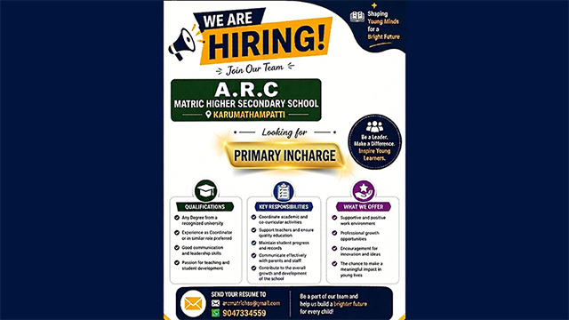 We Are Hiring – Primary Incharge